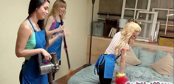  These maids makes a mess at the kitchen squirting all over the floor as they pleasure each other